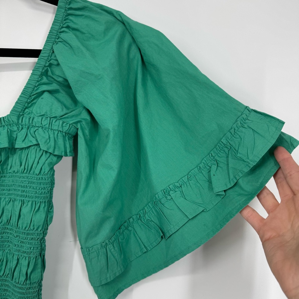 NWT Free People Green Smocked Bell Sleeve Top - Picture 2 of 8